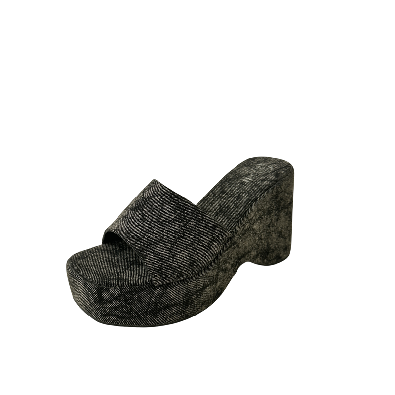 10cm Chunky Square Toe Denim Slippers for Women Summer 2026 High Heel - Image 5