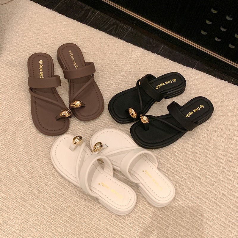 2025 New Crape Myrtle Puff Gold Bead Chunky Sole Toe-Thong Sandals for Women Summer Outdoor