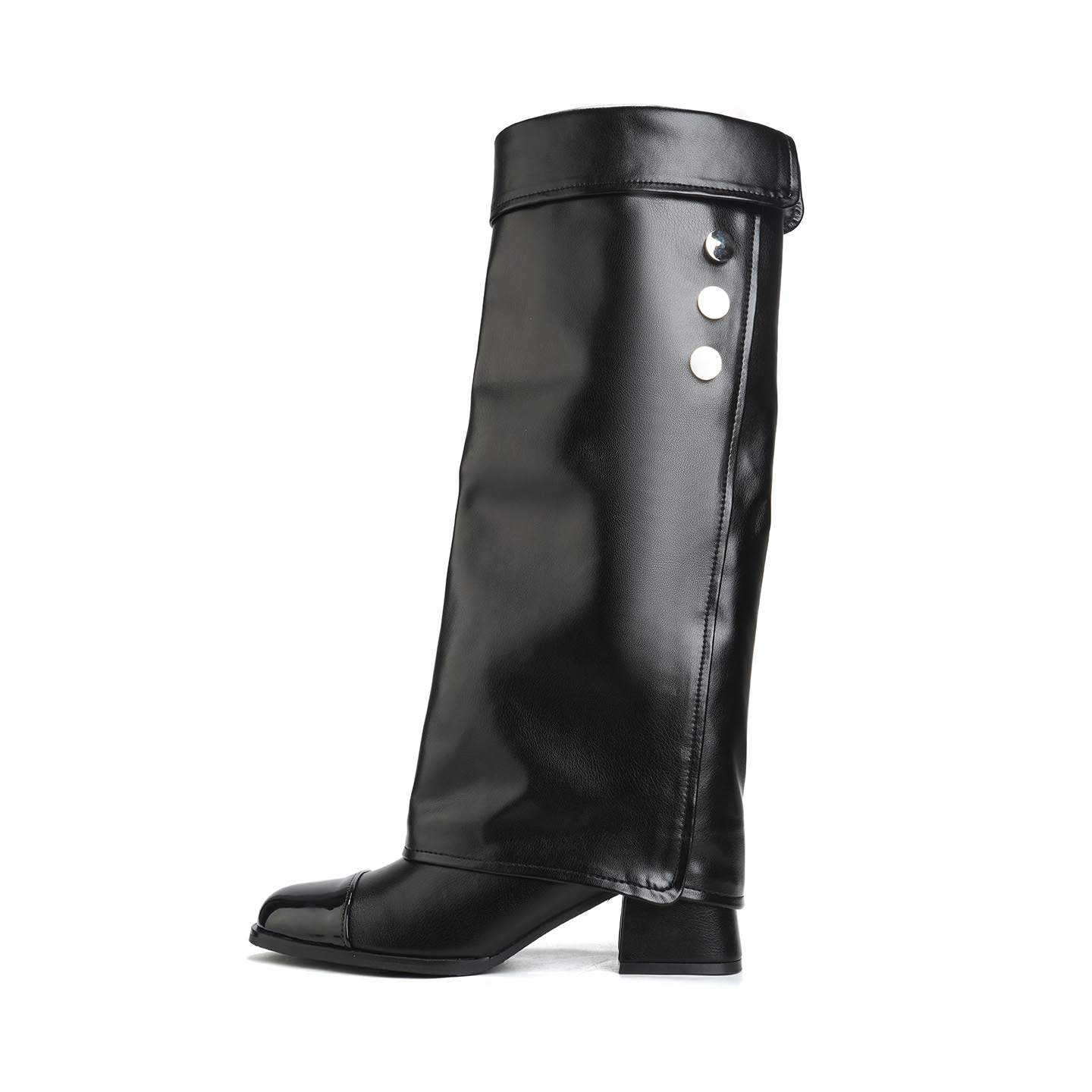 2026 High-End Small Fragrance Style Nylon Leather Color-Block Straight Boots Chunky Heel Slim Leg Boots French Loose Long Boots - Image 5