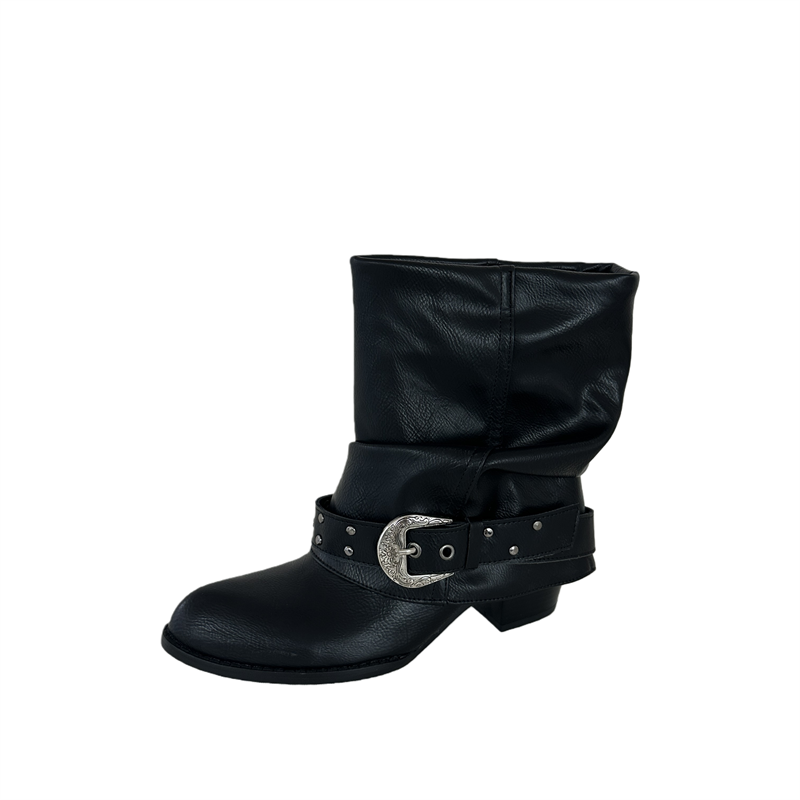 2026 Vintage Western Boots for Women Chunky Heel Ruched Design Pointed Toe Knight Boots Tube Boots - Image 5