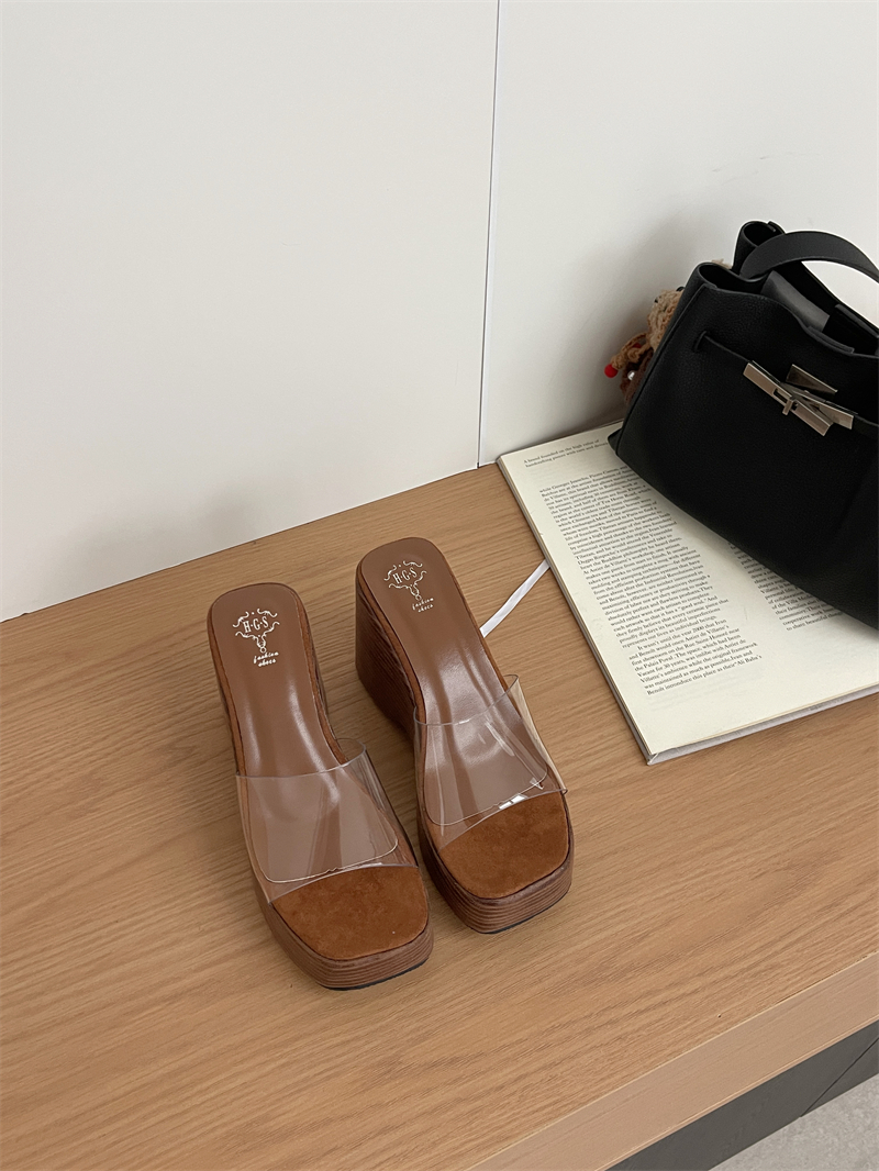 2026 Women's Transparent Strap Platform Slippers with Wedge Heel, Chunky Sole, Slip-On High Heels - Image 4