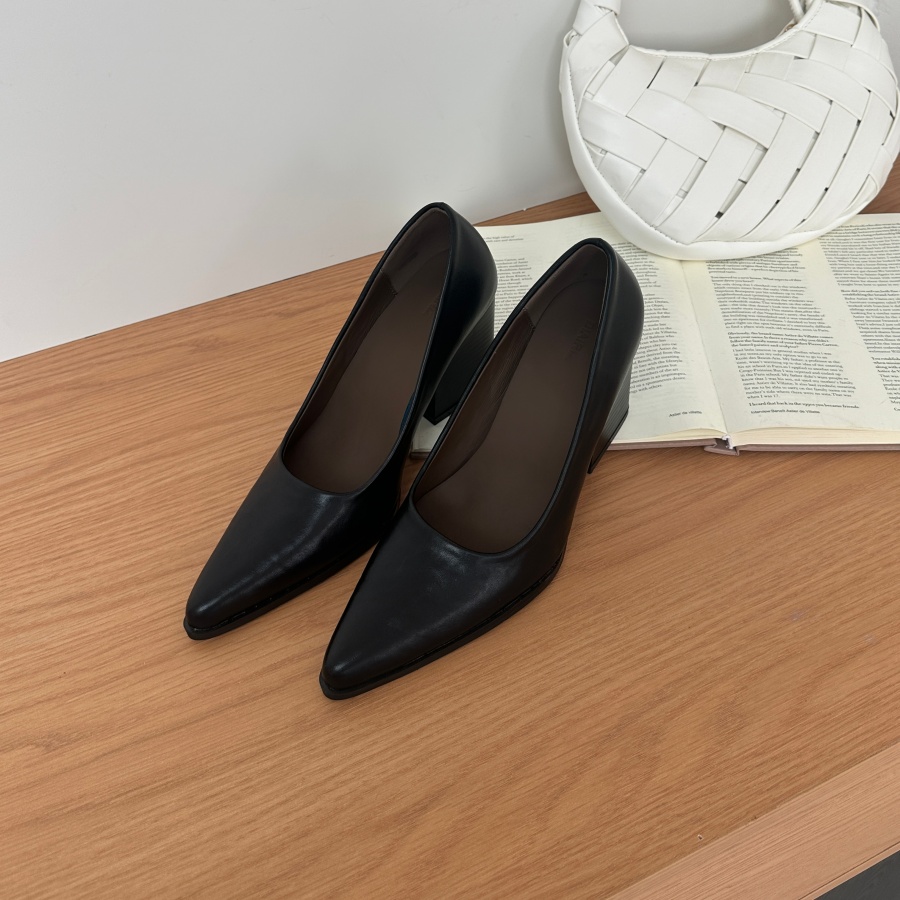 French Retro Pointed Toe Chunky Heel Elegant Women's Shoes 2026 Spring Autumn New Work Professional Black High Heels - Image 3