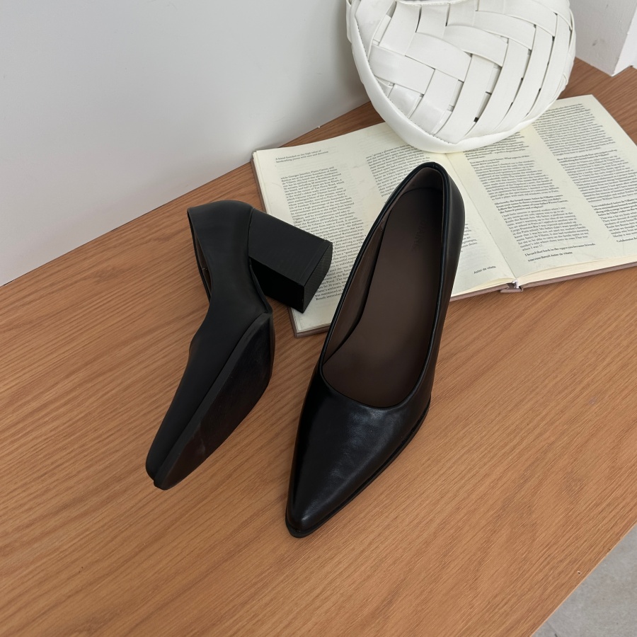 French Retro Pointed Toe Chunky Heel Elegant Women's Shoes 2026 Spring Autumn New Work Professional Black High Heels - Image 5
