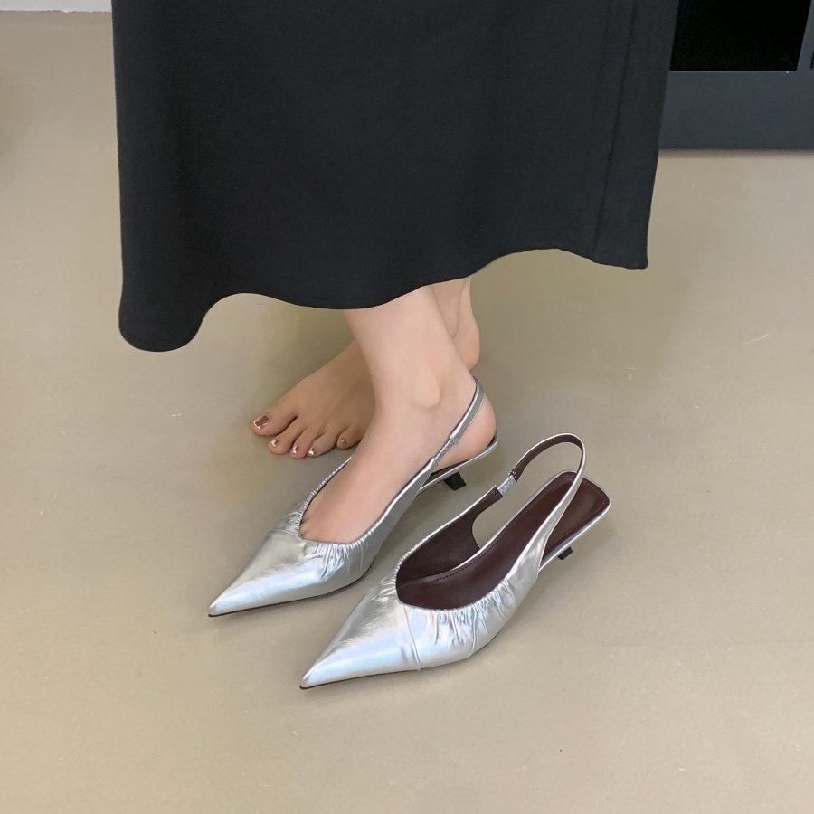 French Style Pointed Toe Pleated Strap Sandals for Women 2026 Spring Summer New One-Step Back Strap Commuter High Heels - Image 3