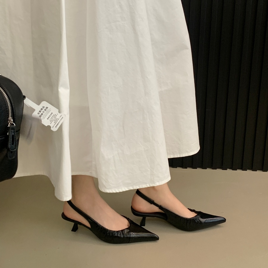French Style Pointed Toe Pleated Strap Sandals for Women 2026 Spring Summer New One-Step Back Strap Commuter High Heels - Image 4