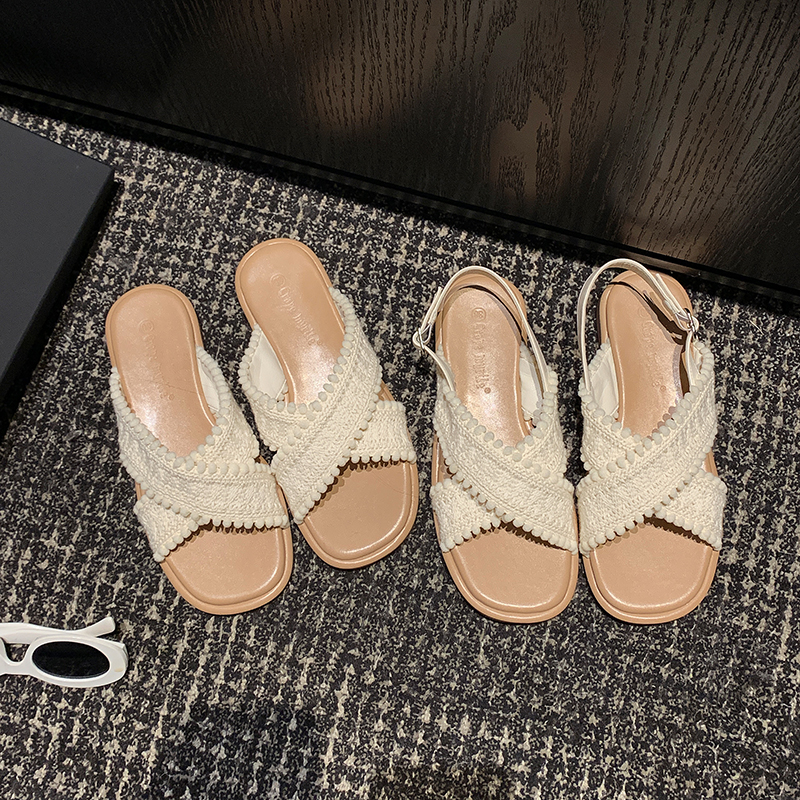 Trendy Two Versions Vacation Style Cross Woven Open Toe Slippers Sandals Women Summer Shoes - Image 3