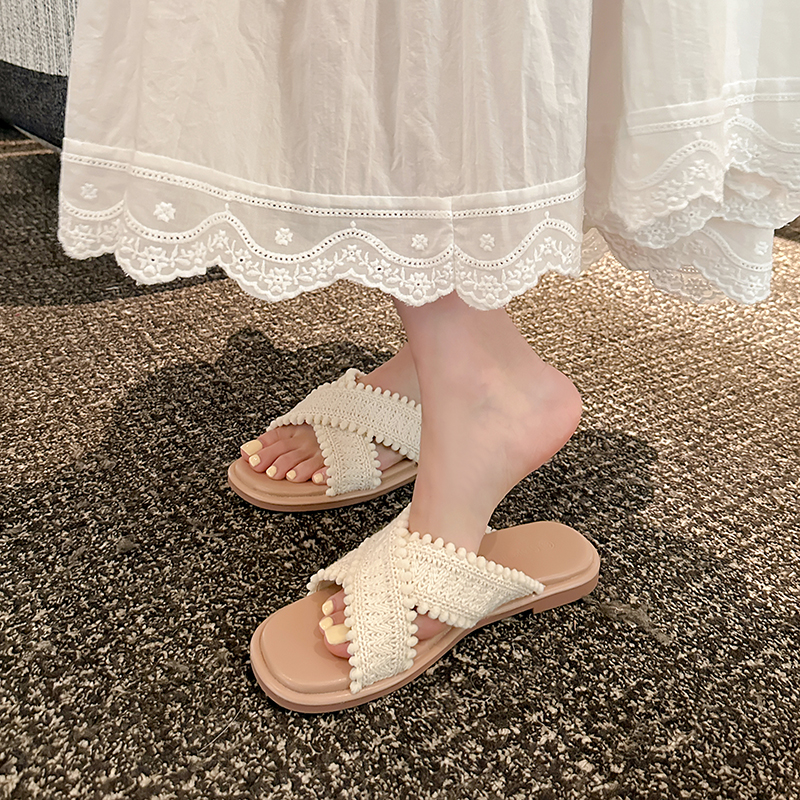 Trendy Two Versions Vacation Style Cross Woven Open Toe Slippers Sandals Women Summer Shoes - Image 4